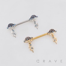 MULTI CZ JELLYFISH DANGLE CZ 316L SURGICAL STEEL NIPPLE RING